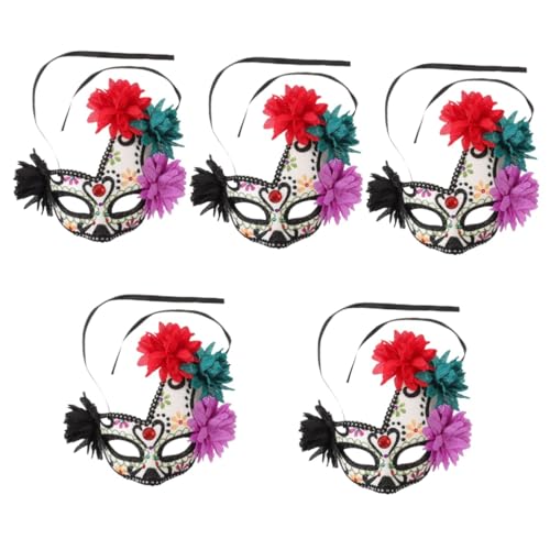 Healvian 5 Stück Mexikanische Blumenmaske für Karneval und Halloween Leichte Half Face Maske für Tag der Toten für Kostümpartys und Maskeraden von Healvian
