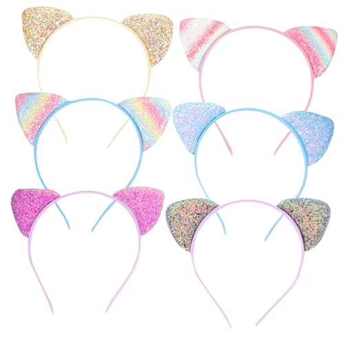 Healvian 6 Stck Teiliges Mädchen Haarband mit Pailletten Katzenohren Buntes Weiches Stirnband Leichte und Bequeme Kopfbedeckung für Cosplay Party und Tägliche Dekoration von Healvian