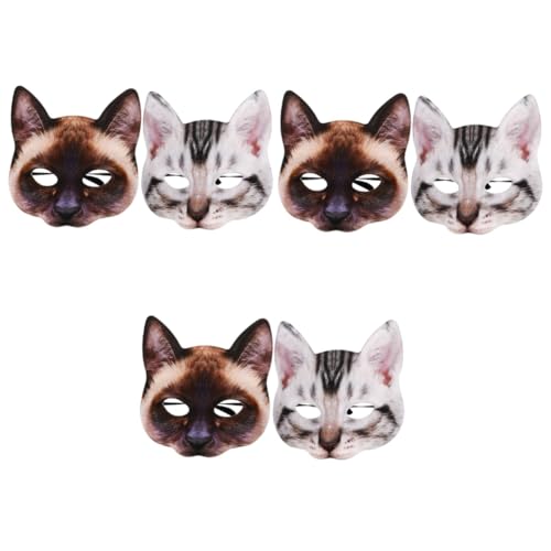Healvian 6 Stck. Halloween Katzenmaske Realistische Tierkopfmaske für Kostümpartys Cosplay und Halloween Feiern Geeignet für Erwachsene und als von Healvian