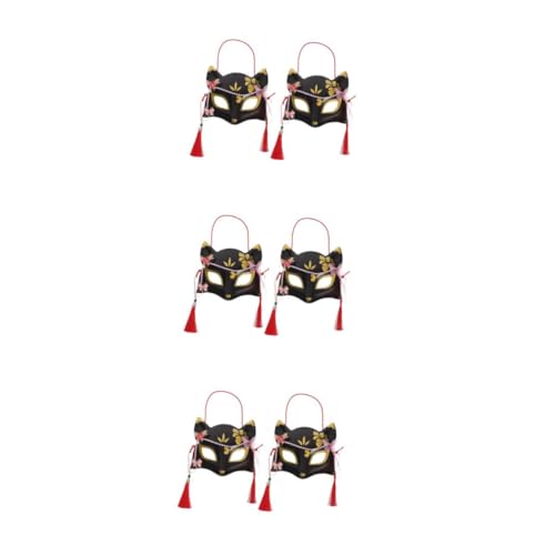 Healvian 6 Stck. Japanische Traditionelle Halbgesichtsmaske Fuchsmaske mit Quasten für Cosplay und Partys Wiederverwendbare Maske im Vintage Stil für Halloween und Maskenball von Healvian