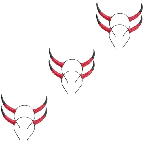 Healvian 6 Stck. Ox Horn Stirnband Rot Schwarz Party Haarband Animal Cosplay Kostüm Kopfdeko für Halloween Karneval Fest Erwachsene von Healvian