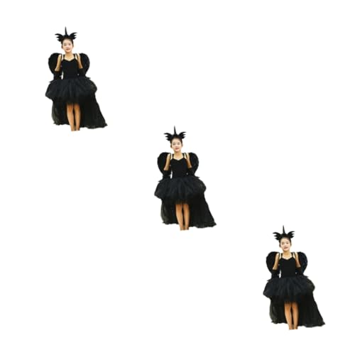 Healvian 9 Stck. Kleid + Kopfschmuck + Flügel Kostüm Cosplay brautkleider Performance-Kleidung kleiner Umhang Schwarz von Healvian