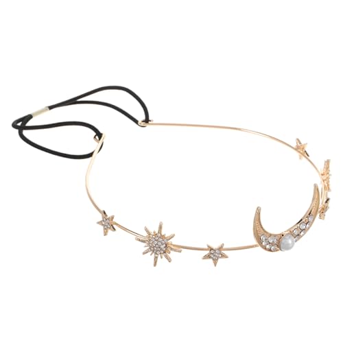 Healvian Elastisches Damen Haarband mit Perlen Geometrisches Stern mond design Modisches Festival Haarschmuck für Halloween Cosplay Party Komfortabler Sitz für Kopfgrößen von Healvian