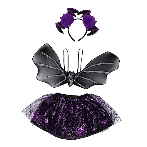 Healvian Fledermaus Kostüm für Mädchen Halloween Kleid mit Haarreif und Umhang für Leichtes Cosplay Outfit für Partys und Aufführungen Teiliges für Unvergessliche von Healvian