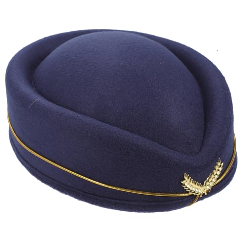 Healvian Flight Attendant Hut Elegant Wollberet mit Goldfarbener Mütze für Stewardess Kostüm Leichtes Modisches Uniform Accessoire für Party Show Karneval und Kostümveranstaltungen von Healvian