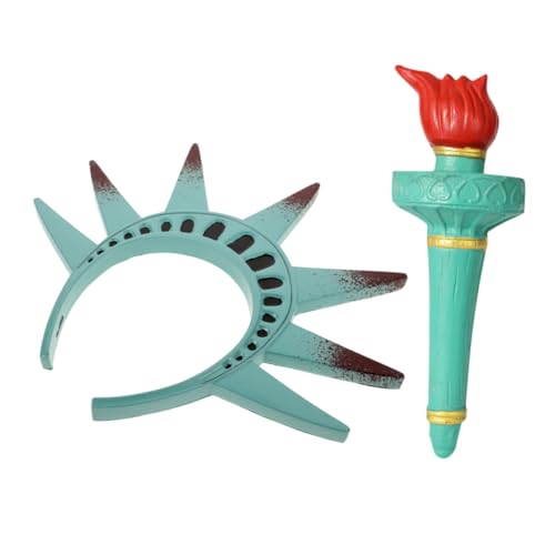 Healvian Freiheitsstatue Kostüm Teilig Krone und Fackel Stirnband Damen Halloween Party Cosplay Zubehör für Patriotische Verkleidung und Rollenspiel von Healvian