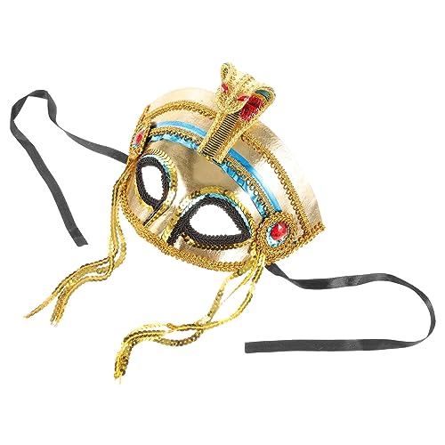 Healvian Gruselige Ägyptische Halbgesichtsmaske Gold mit Perlenbesatz Kreative Pharaonen Kostüm Requisite für Halloween Party Cosplay und Faschingsbälle für Damen von Healvian