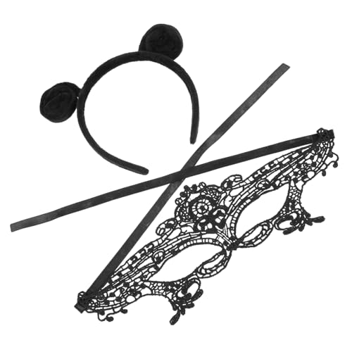 Healvian Halloween Cosplay Set Antennen Haarreif und Spitzen Halbgesichtsmaske Leichtes Partyzubehör für Kostümparty Maskenball Festliche Verkleidung Damen Accessoire Teilig von Healvian