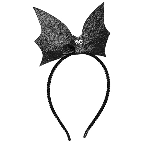 Healvian Halloween Fledermaus Haarreif Glitzer Fledermaus Stirnband Halloween Haarbänder mit Ohren Stirnbänder Haar Hoop Haarbügel Halloween Cosplay Haarschmuck Damen Halloween Haarreif von Healvian