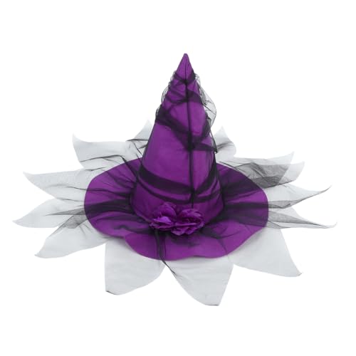 Healvian Halloween Hexenhut Damen Barockstil mit Mesh Schleier und Künstlichen Blumen Leichter Cosplay Hut für Halloween Kostüm Party und Verkleidung von Healvian
