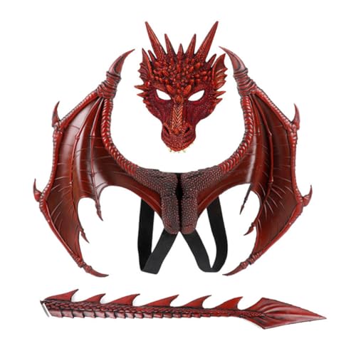 Healvian Halloween Kostüm Rotes Drachen Cosplay mit Maske Flügel Teiliges Leichtes Weiches Material für Kostümparty Fasching Karneval Verkleidung von Healvian