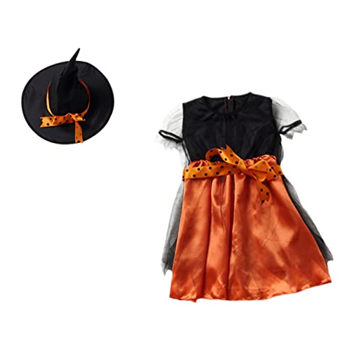Healvian Halloween Kostüm Skirt mit Hut Orange Dekoratives Party Outfit für Fasching Karneval Cosplay und Maskerade Mädchen Hexenkostüm für Themen und Geburtstagsfeiern von Healvian