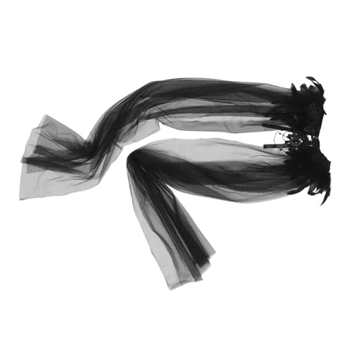 Healvian Halloween Mesh Tüll Cape mit Federn Schwarzer Mittellanger Umhang Verstellbarer Knopfverschluss Vielseitiger Hexen Vampirumhang für Halloween-kostüm Bühnenauftritte und von Healvian