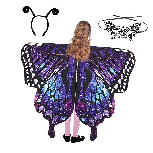 Healvian Halloween Umhang Set mit Schmetterlingsflügeln Kostüm Cape Kit mit Maske und Stirnband Farbverlaufender Butterfly Umhang für Karneval Tanz und Cosplay Leicht zu Tragen und Healvian Halloween Umhang Set mit Schmetterlingsflügeln Kostüm Cape Kit mit Maske und Stirnband Farbverlaufender Butterfly Umhang für Karneval Tanz und Cosplay Leicht zu Tragen und von Healvian