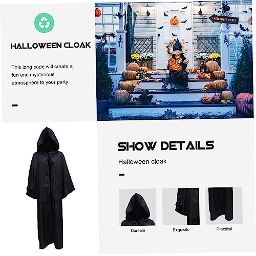 Healvian Halloween Umhang mit Kapuze Stilvoller Cosplay Cape für Erwachsene Langlebiger Schwarzer Langmantel Bequemes Party Kostüm für Halloween Themen und Rollenspiele Unisex Design von Healvian
