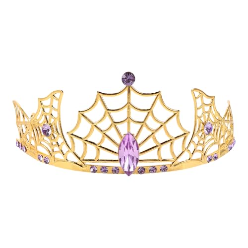 Healvian Hexen-Spinnen-Tiara-Stirnband: Gothic-Spinnennetz-Strasskrone – Vintage-Metall-Prinzessinnen-Kopfschmuck für Halloween-Vampir-Maskenpartys von Healvian