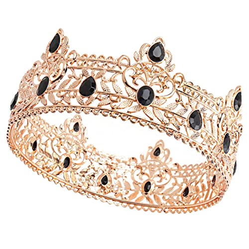 Healvian King Cosplay Prop Herren Krone Barock Stil Legierung Königliche Kopfbedeckung Gold Schwarz Schmuckstein für Cosplay Hochzeit Rollenspiel und Kostümaccessoire von Healvian