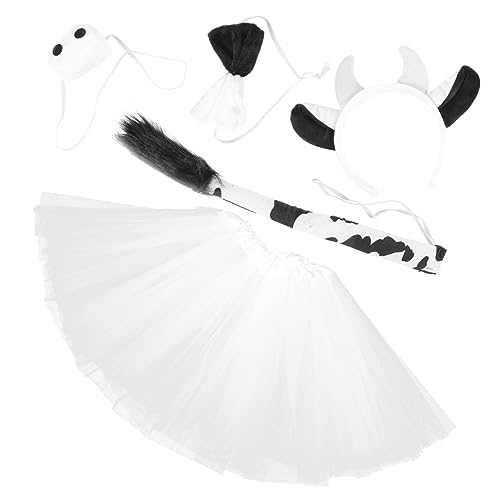 Healvian Kuh Kostüm Set für Cosplay Tierohren Haarschmuck Nase Fliege und Tüllrock Lustige Party Dekoration für Halloween und Mottopartys von Healvian