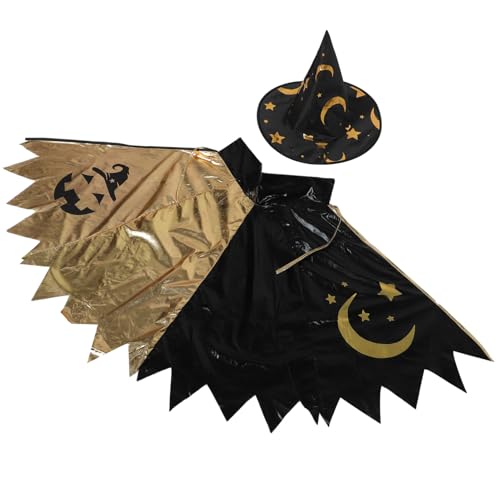 Healvian Magierkostüm Set mit Faltbarem Hut und Sternen Cape Leichter Atmungsaktiver Umhang Einfache Ausziehfunktion für Halloween Karneval und Festtagsfeiern Geeignet für Kleinkinder von Healvian