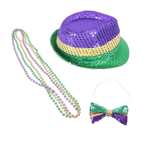Healvian Mardi Gras Party Pailletten Hut Kette Fliege Teiliges Karneval Kostüm Zubehör Langlebig Leicht für Feierlichkeiten Healvian Mardi Gras Party Pailletten Hut Kette Fliege Teiliges Karneval Kostüm Zubehör Langlebig Leicht für Feierlichkeiten von Healvian