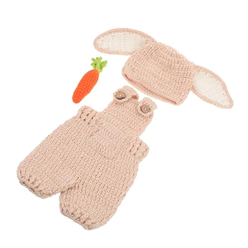 Healvian Neugeborenen Häschen Junge Mädchen Fotoshooting Outfit Handgestricktes Bunny Kostüm mit Karotten Requisite Häkel-overall Fotorequisite für Neugeborenen Fotosessions von Healvian