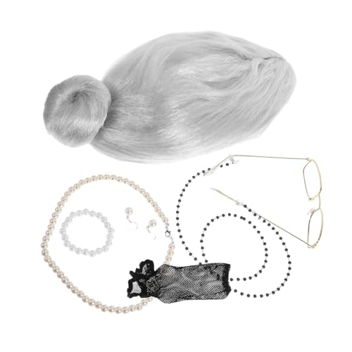 Healvian Old Lady Kostüm mit Silbergrauem Verstellbarem Perücken- Brillenkette Vintage Halskette und Mütze für Halloween Theater Rollenspiele und Festliche Anlässe Healvian Old Lady Kostüm mit Silbergrauem Verstellbarem Perücken- Brillenkette Vintage Halskette und Mütze für Halloween Theater Rollenspiele und Festliche Anlässe von Healvian