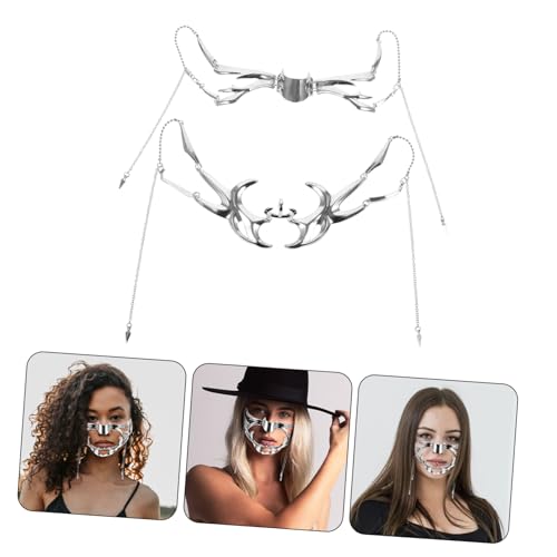 Healvian Punk Masquerade Maske mit Verstellbarer Kette Kreatives Zinklegierungs Gesichtsschmuck für Halloween Kostüm und Maskenball Damen Festival Accessoire von Healvian