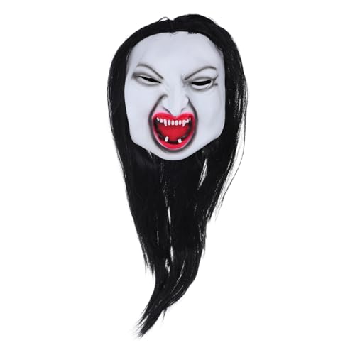 Healvian Scary Woman Ghost Mask mit Langem Haar Leichte Horrormaske für Halloween Kostümparty Unisex Halloween Headgear für Bühnenauftritte und Maskenball von Healvian