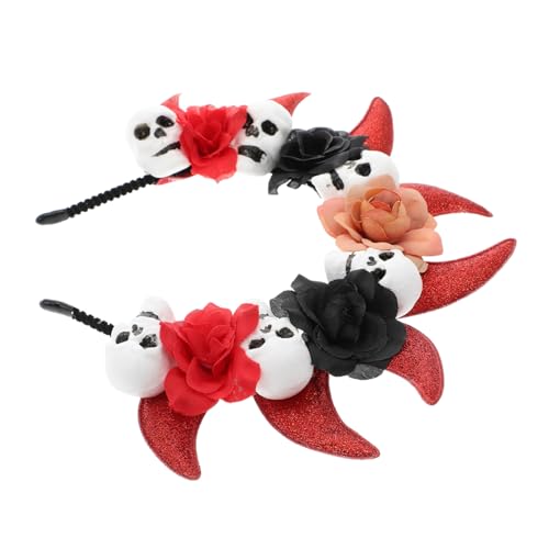 Healvian Teufelshorn Kopfschmuck mit Schädel und Blumen Kostüm Accessoire für Halloween und De Feiern von Healvian