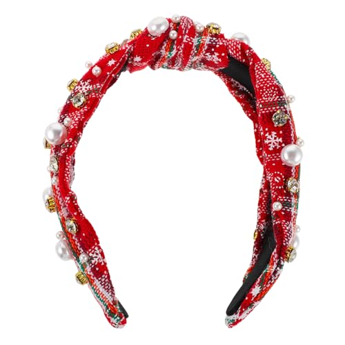 Healvian Weihnachtliches Vintage Stirnband mit Knoten und Perlen Breites Rotes Haarband im Koreanischen Stil für Damen und Mädchen Festliches Accessoire für Weihnachtsfeiern und Festliche von Healvian
