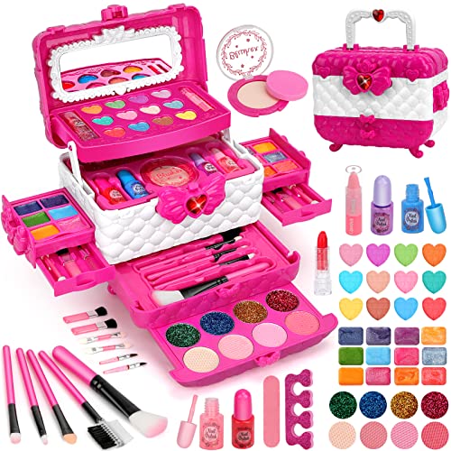 Kinderschminke Set Mädchen Schminkkoffer - Kinder Schminkset Schminke Kinder Schminktisch Spielzeug Halloween Weihnachten Geschenk Mädchen 3 4 5 6 7 8 9 10 11 12 Jahre von Heaning