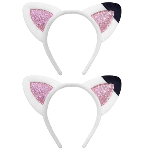 Heanvmyss 2PCS Cat Ear Hair Bands,Spitze Katze Ohren Stirnband,Katze Haarbänder Haarschmuck,Katzenohren Kopfschmuck,Cute Haarband mit Ohren für Karneval,Mottoparty,Cosplay(Weiß) von Heanvmyss