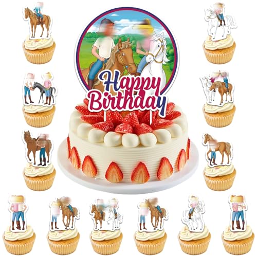 13 Stück Pferde Tortendeko, Happy Birthday Tortendeko Geburtstagsdeko Geschenke Schulkind Cake Topper Geburtstag Deko Geburtstag für Mädchen Jungen Kinder von Heartsking