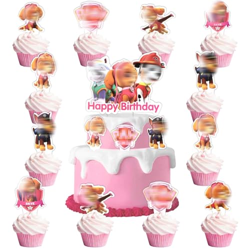 25 Stück Dog Tortendeko, Kuchendeko Geburtstag Theme Geburtstagsdeko Happy Birthday Muffin Tortenaufleger Cake Topper Geburtstag Deko für Mädchen Jungen Kinder von Heartsking