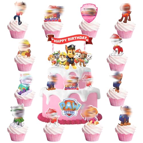 27 Stück Dog Tortendeko, Kuchendeko Geburtstag Theme Geburtstagsdeko Happy Birthday Muffin Tortenaufleger Cake Topper Geburtstag Deko für Mädchen Jungen Kinder von Heartsking