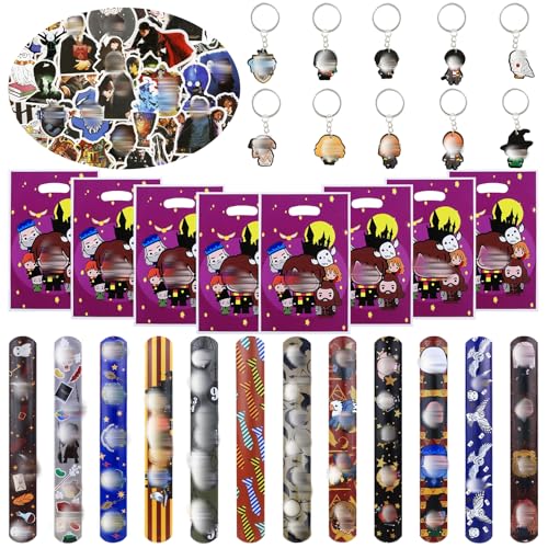82 Pcs Mitgebsel Kindergeburtstag, Party Mitgebsel Spielzeug Geburtstagsdeko Wizard 12 Schnapparmband Kinder 10 Schlüsselschnalle 50 Aufkleber 10 Geburtstagstüten Geburtstag Deko Zubehör Gadget von Heartsking