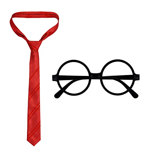 Brille Krawatte, Wizard Kostüm Kinder für Jungen Mädchen Zaubererbrille Krawatte Rot Cosplay Kostüme Dekobrille Klassisches Party Zubehör Set für Kinder Patrick's Day Karneval Fasching Halloween von Heartsking