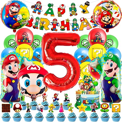 Geburtstag Deko 5 Jahre, Mari Luftballon Kindergeburtstag Geburtstagsdeko, Kinder Party Deko, Tortendeko, Happy Birthday Banner für Jungen, Mädchen, Kinder, Thema Party von Heartsking
