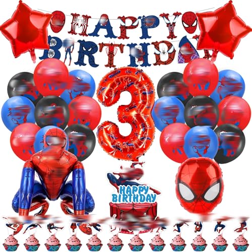 Geburtstagsdeko 3 Jahre, 3D Spider Luftballon Kindergeburtstag Deko Geburtstag, Kinder Party Deko, Tortendeko, Happy Birthday Banner für Jungen, Mädchen, Kinder, Thema Party Geburtstagsdeko 3 Jahre, 3D Spider Luftballon Kindergeburtstag Deko Geburtstag, Kinder Party Deko, Tortendeko, Happy Birthday Banner für Jungen, Mädchen, Kinder, Thema Party von Heartsking