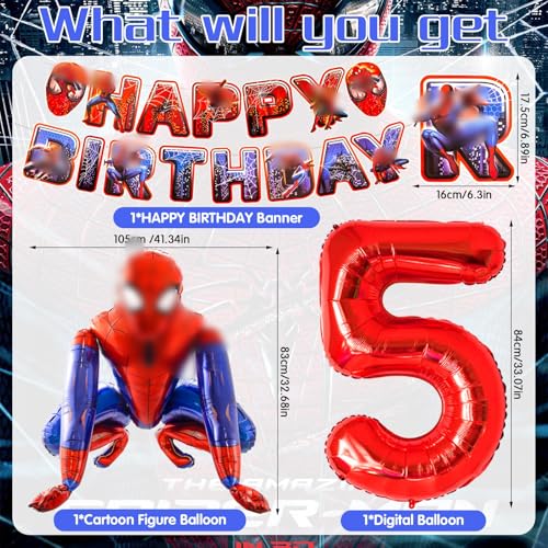 Globos de Cumpleaños Spider, Decoracion de fiesta Cumpleaños 5 Años, Pancarta feliz Cumpleaños, para Tartas para niños, Suministros decoración,Decoración de fiesta Temática para Niños y Niñas. von Heartsking