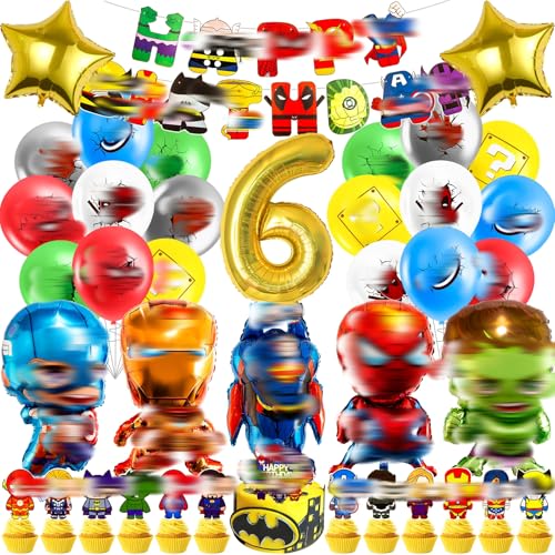 Geburtstagsdeko 6 Jahre, Hero Luftballon Kindergeburtstag Deko Geburtstag, Kinder Party Deko, Tortendeko, Happy Birthday Banner für Jungen, Mädchen, Kinder, Thema Party Geburtstagsdeko 6 Jahre, Hero Luftballon Kindergeburtstag Deko Geburtstag, Kinder Party Deko, Tortendeko, Happy Birthday Banner für Jungen, Mädchen, Kinder, Thema Party von Heartsking