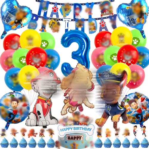 Kindergeburtstag Deko 3 Jahre, 42 Stück Dog Geburtstag Deko Geburtstagsdeko 3 Jahre Junge Geburtstag Dekorieren Cartoon Dog Folienballon, Happy Birthday Banner, Tortendeko von Heartsking