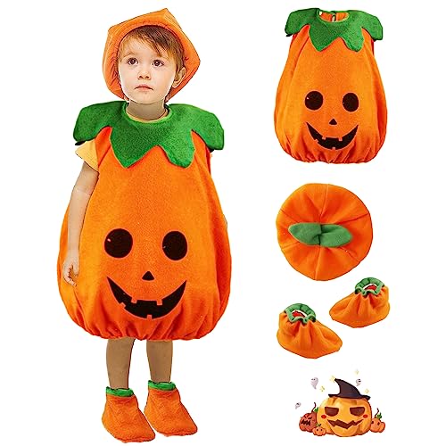 Heartsking Kürbis Kostüm,Baby Kürbis Kostüm Karnevals-Kostüme Halloween Kostüm Kleinkind mit Hut für Pumpkin Halloween Cosplay Party Kleidung für Mädchen Jungen von Heartsking