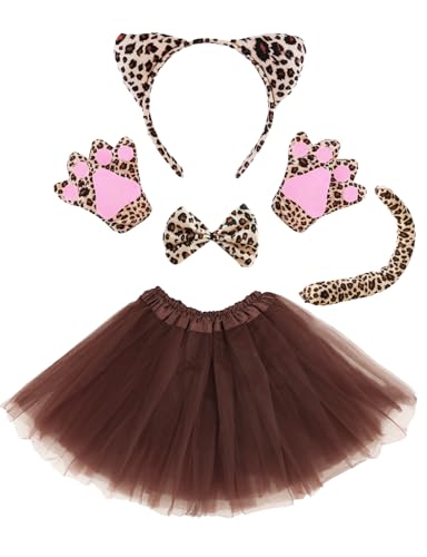 Heartsking Leoparden Kostüm Kinder, 5 Stück Tier Kostüm Set Inklusive Leoparden Ohren Stirnband Schwanz Fliege Handschuhe Tutu Rock, Kinderkostüme Mädchen für Leopard Cosplay Halloween Karneval Party Heartsking Leoparden Kostüm Kinder, 5 Stück Tier Kostüm Set Inklusive Leoparden Ohren Stirnband Schwanz Fliege Handschuhe Tutu Rock, Kinderkostüme Mädchen für Leopard Cosplay Halloween Karneval Party von Heartsking