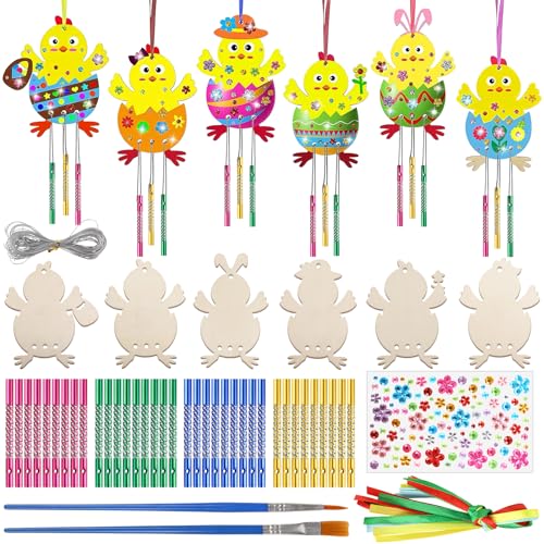 Ostern Windspiel Bastelset Kinder, 12tlg Osterbasteln mit Kindern, Küken Basteln Kinder Holzbastelsets für Kinder Osterdeko Basteln mit Pinsel Bastelhandwerk zum Bemalen für Osterdeko Frühling Ostern Windspiel Bastelset Kinder, 12tlg Osterbasteln mit Kindern, Küken Basteln Kinder Holzbastelsets für Kinder Osterdeko Basteln mit Pinsel Bastelhandwerk zum Bemalen für Osterdeko Frühling von Heartsking