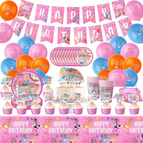 Partygeschirr Geburtstagsdeko, 95 Stück Geburtstag Party Deko Rosa Dog Theme Kindergeburtstag Set mit Luftballons, Geburtstag Banner, Tortendeko, Teller Servietten Tischdecke für 10-20 Personen Partygeschirr Geburtstagsdeko, 95 Stück Geburtstag Party Deko Rosa Dog Theme Kindergeburtstag Set mit Luftballons, Geburtstag Banner, Tortendeko, Teller Servietten Tischdecke für 10-20 Personen von Heartsking