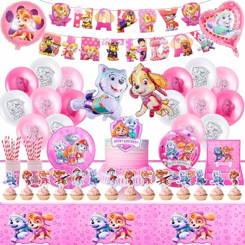 Partygeschirr Geburtstagsdeko,109 Stück Dog Birthday Decorations Party Deko,Rosa Geburtstag Deko Geschirr Kit Pappteller,Banner,Servietten,Pappbecher,Tischdecken,Luftballons,Toppers Partygeschirr Geburtstagsdeko,109 Stück Dog Birthday Decorations Party Deko,Rosa Geburtstag Deko Geschirr Kit Pappteller,Banner,Servietten,Pappbecher,Tischdecken,Luftballons,Toppers von Heartsking