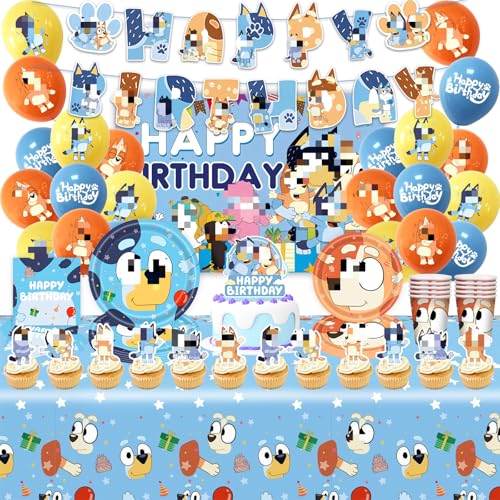 Partygeschirr Geburtstagsdeko,84 Stück Blue Dog Birthday Decorations,Blau Geburtstag Party Deko Geschirr Kit Pappteller,Banner,Servietten,Pappbecher,Tischdecken,Luftballons,Toppers,Hintergrundtuch Partygeschirr Geburtstagsdeko,84 Stück Blue Dog Birthday Decorations,Blau Geburtstag Party Deko Geschirr Kit Pappteller,Banner,Servietten,Pappbecher,Tischdecken,Luftballons,Toppers,Hintergrundtuch von Heartsking