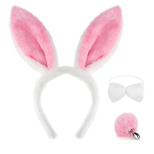 Heavelove Hasenohren, 3-teiliges Hasen-Kostüm-Set, Hasenohren mit Fliege und Schwanz, Hasenohren für Damen, Rosa Heavelove Hasenohren, 3-teiliges Hasen-Kostüm-Set, Hasenohren mit Fliege und Schwanz, Hasenohren für Damen, Rosa von Heavelove
