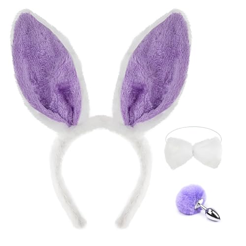 Heavelove Hasenohren, 3-teiliges Hasenkostüm-Set, Hasenohren mit Fliege und Schwanz, Hasenohren für Damen, Violett Heavelove Hasenohren, 3-teiliges Hasenkostüm-Set, Hasenohren mit Fliege und Schwanz, Hasenohren für Damen, Violett von Heavelove